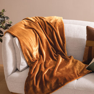 Plaid flanelle Cuddly jaune moutarde 180x230cm