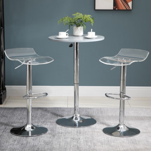 Lot de 2 tabourets de bar design contemporain assise acrylique et piètement métal - pivotant 360° - hauteur réglable avec repose-pieds - transparent