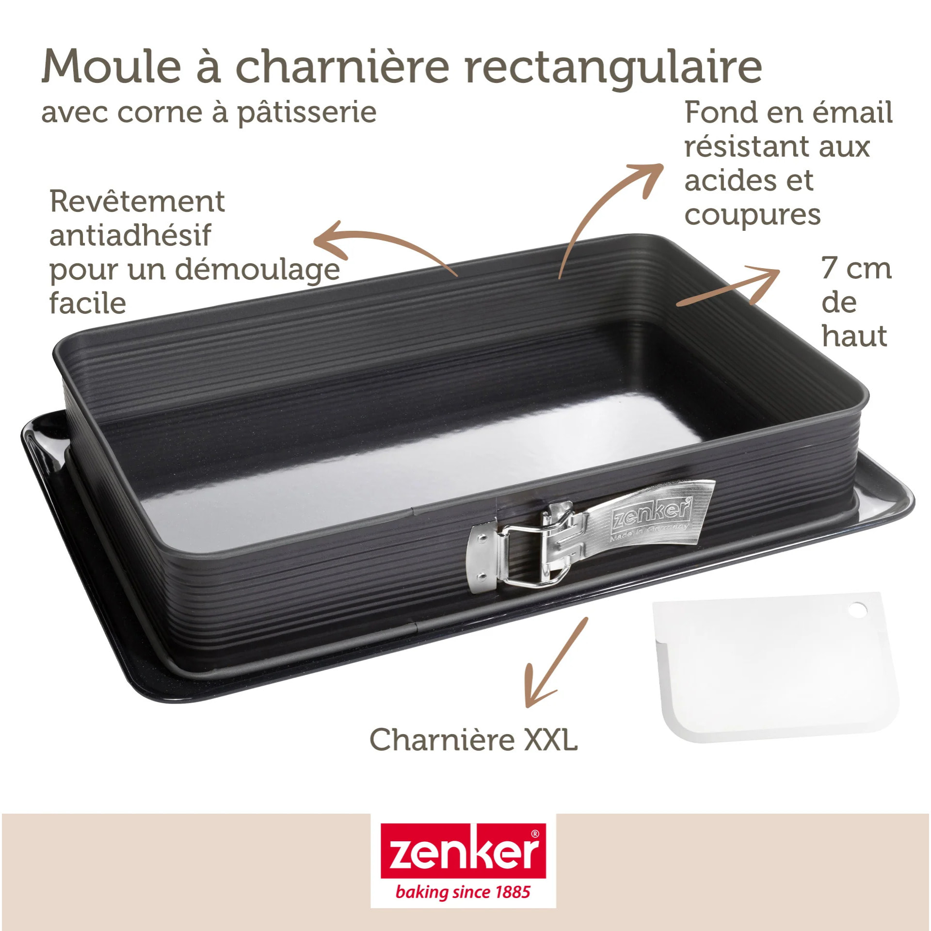 Ensemble de 2 Moules à charnière rectangulaire en acier émaillé et sa spatule 42 x 29 cm Zenker Deluxe
