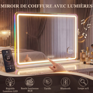 Miroir LED tactile réglable grossissant 10x HP intégré autoportant