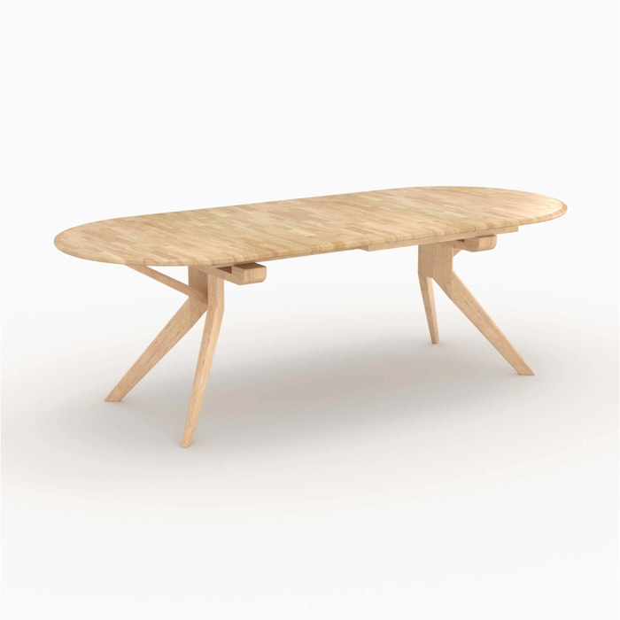 Table extensible en bois d'hévéa massif clair 6 à 10 personnes - Oli