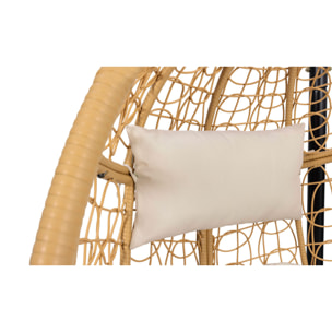 Fauteuil œuf suspendu effet rotin avec coussin beige