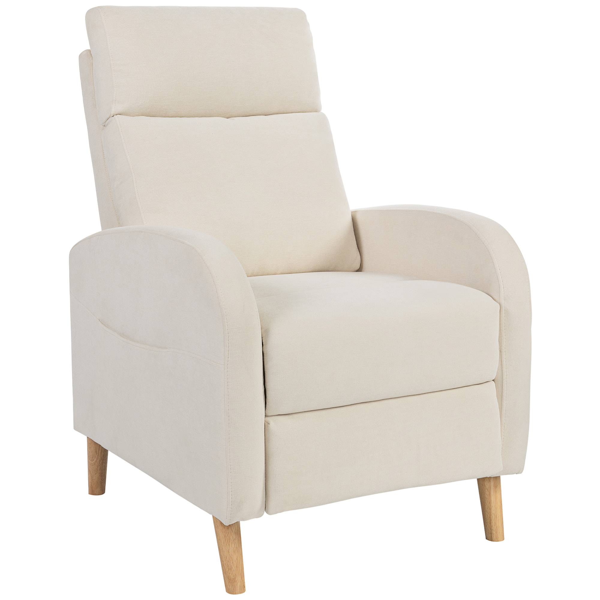 Sillón Relax Reclinable Manual Sillón Relax Tapizado en Lino Sintético con Reposapiés y Bolsillo Lateral Carga 135 kg Sillón Reclinable para Dormitorio Oficina Crema