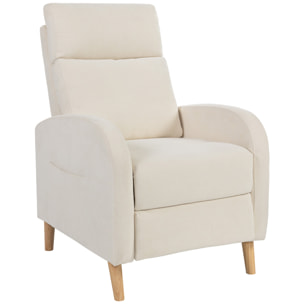 Sillón Relax Reclinable Manual Sillón Relax Tapizado en Lino Sintético con Reposapiés y Bolsillo Lateral Carga 135 kg Sillón Reclinable para Dormitorio Oficina Crema