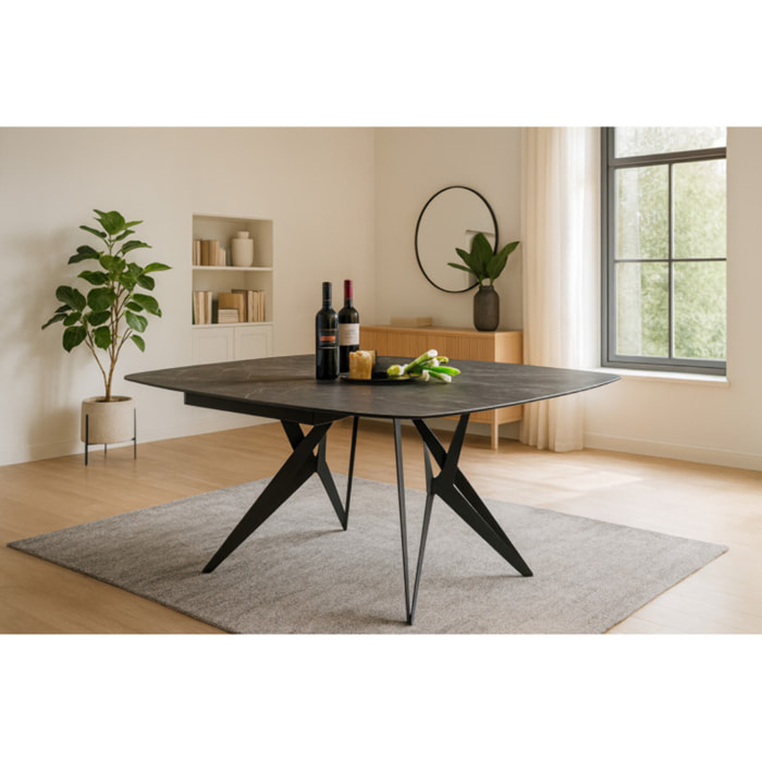 Table extensible carrée 90/160 cm céramique gris marbré - MARTY