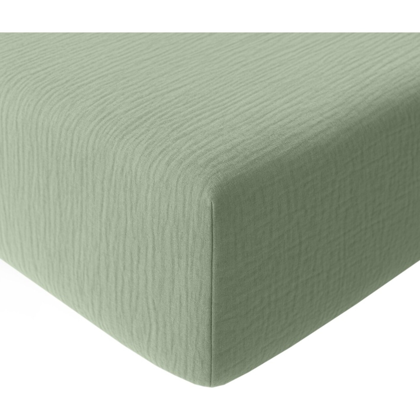 Drap housse bonnet:30cm 100% gaze de coton lavé vert givrée