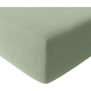Drap housse bonnet:30cm 100% gaze de coton lavé vert givrée