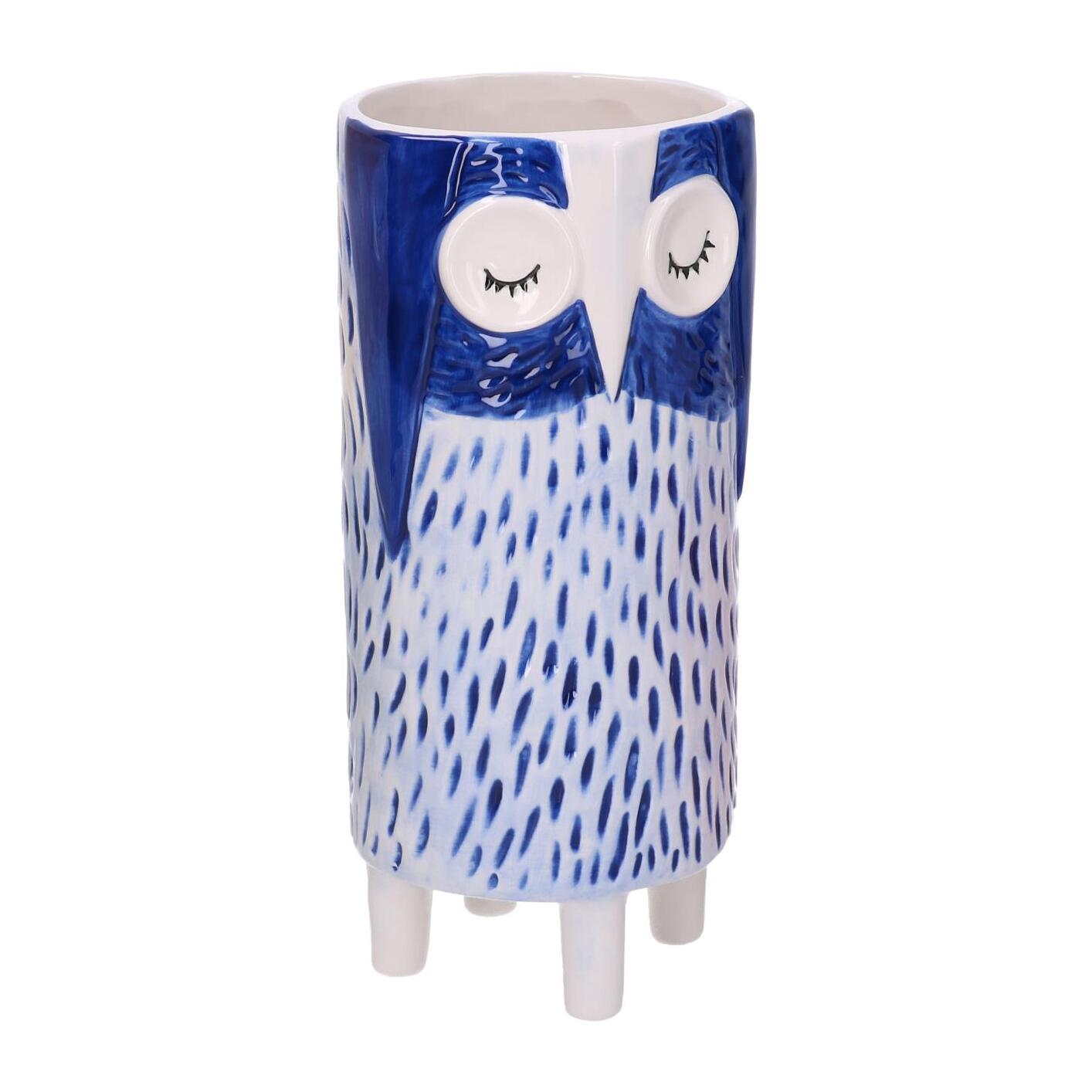 Portavaso in ceramica gufo blu cm ø12,4h27