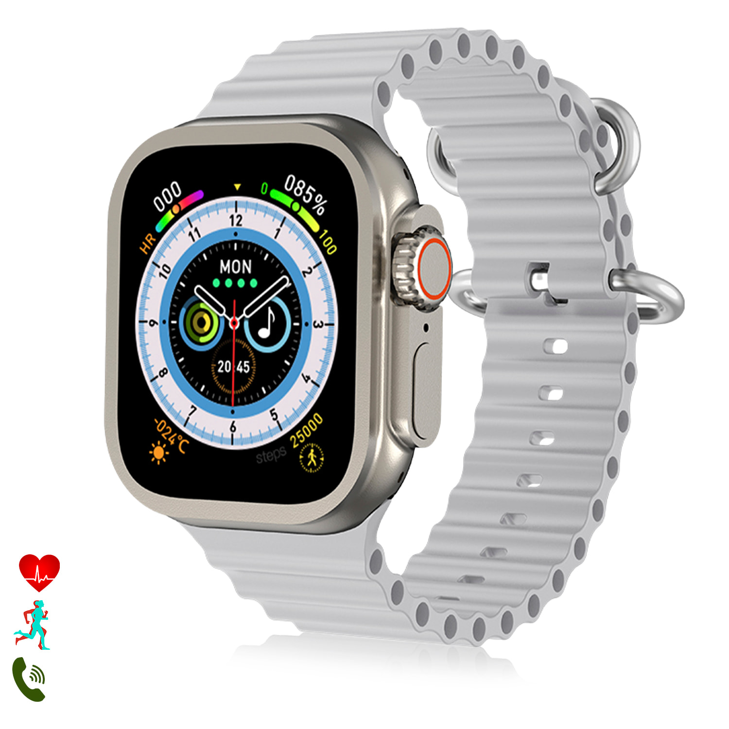 Smartwatch J68+ modos de deporte y sensores de salud, avisos de notificaciones y llamadas bluetooth. Corona multifunción.