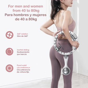 Aro de hula hoop T204 inteligente de fitness y musculación para la cintura. Para hombres y mujeres (40 a 80Kg). 3 secciones ajustables.