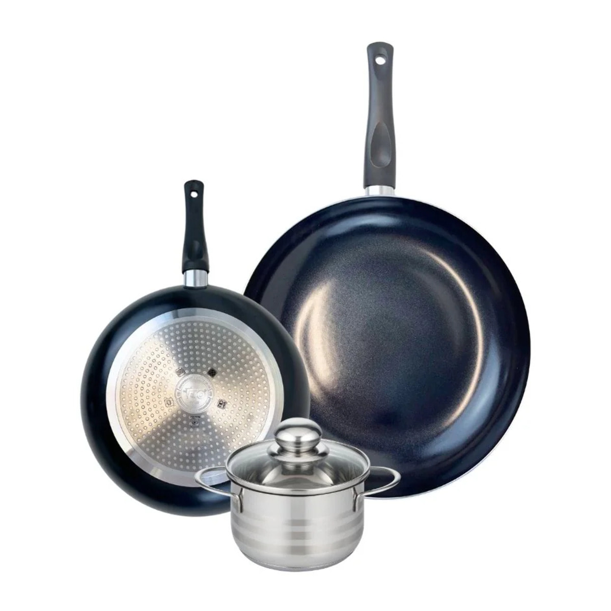 Ensemble de 2 Poêles de cuisson 24 et 32 cm et 1 faitout 14 cm Elo Prima Brillant