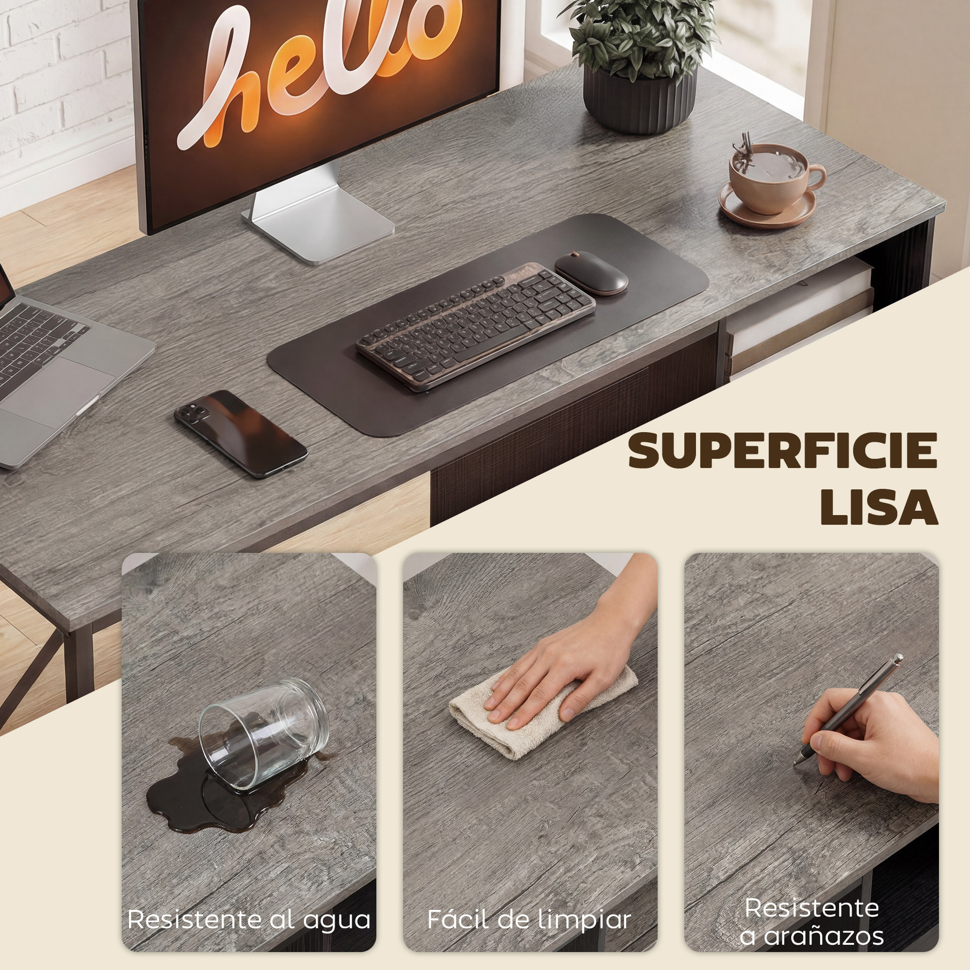 Mesa de Ordenador, 120x50 cm, Escritorio de Ordenador Industrial con Compartimento y 2 Cajones, para A4, Cartas, para Oficina, Estudio, Gris Claro