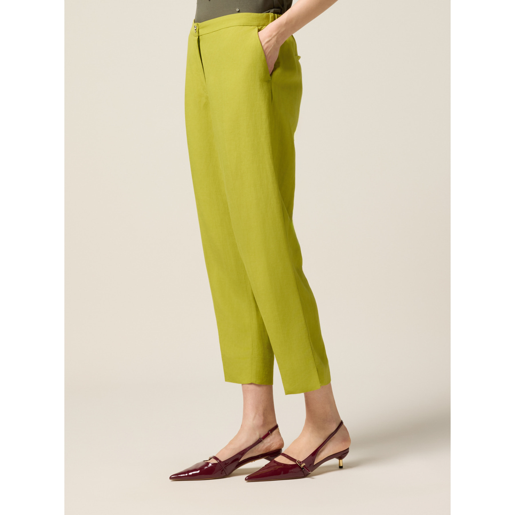 Oltre - Pantalones cropped de mezcla de lino - Verde