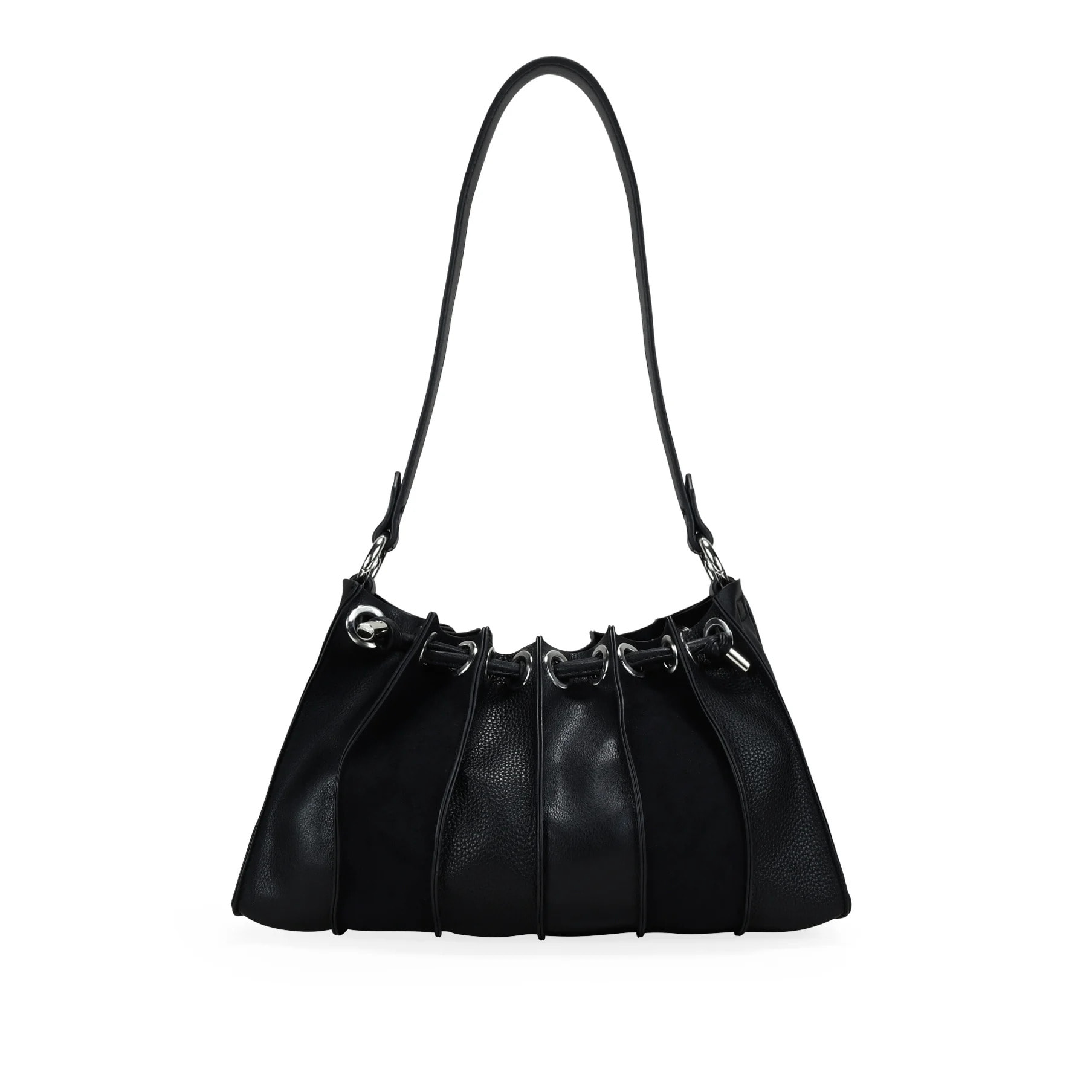 Bolso de hombro negro plisado con cierre imán