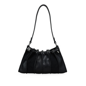 Bolso de hombro negro plisado con cierre imán