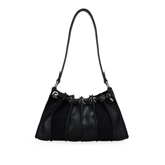 Bolso de hombro negro plisado con cierre imán