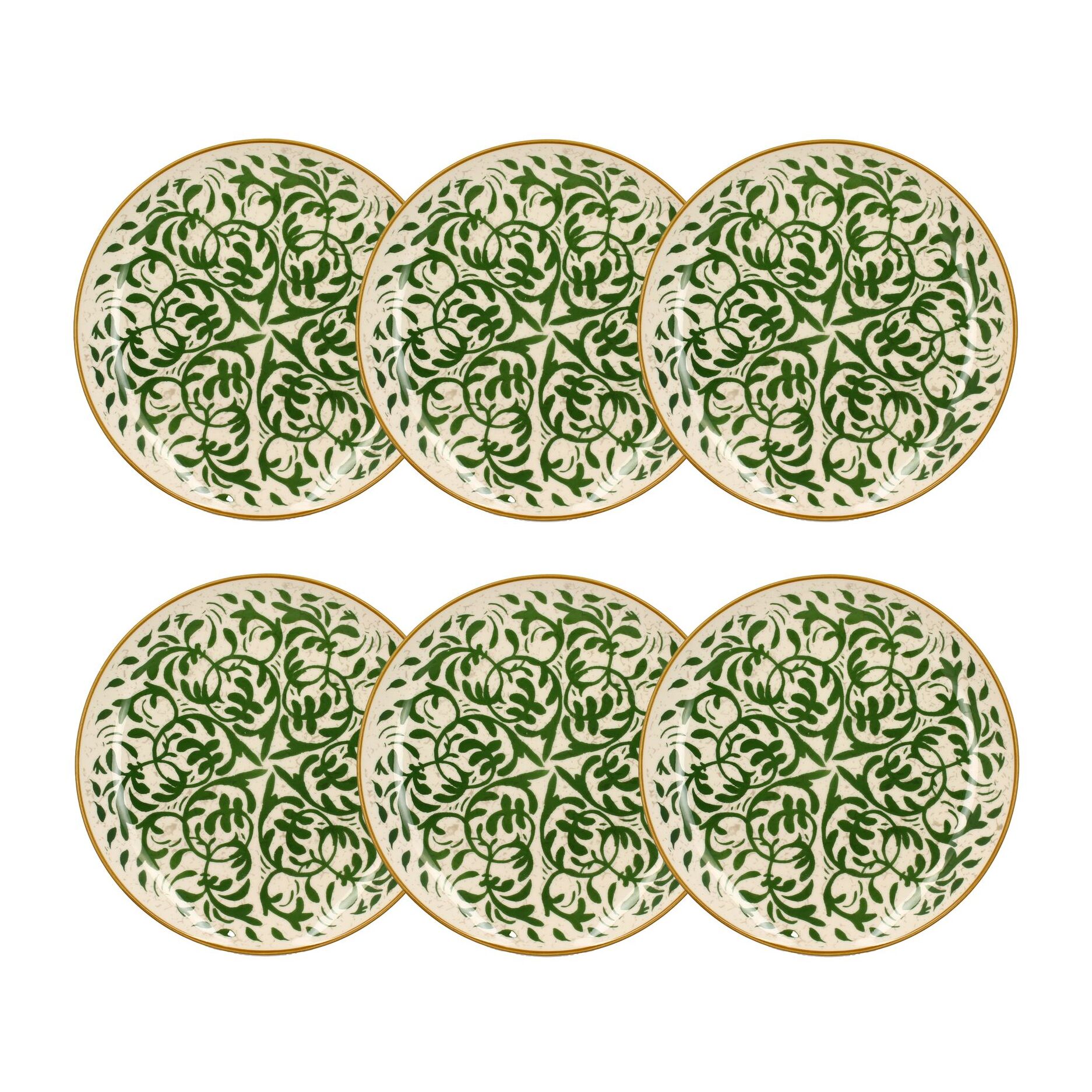 Lot de 6 assiettes plates à motif vert en grès 27cm HERACLEE