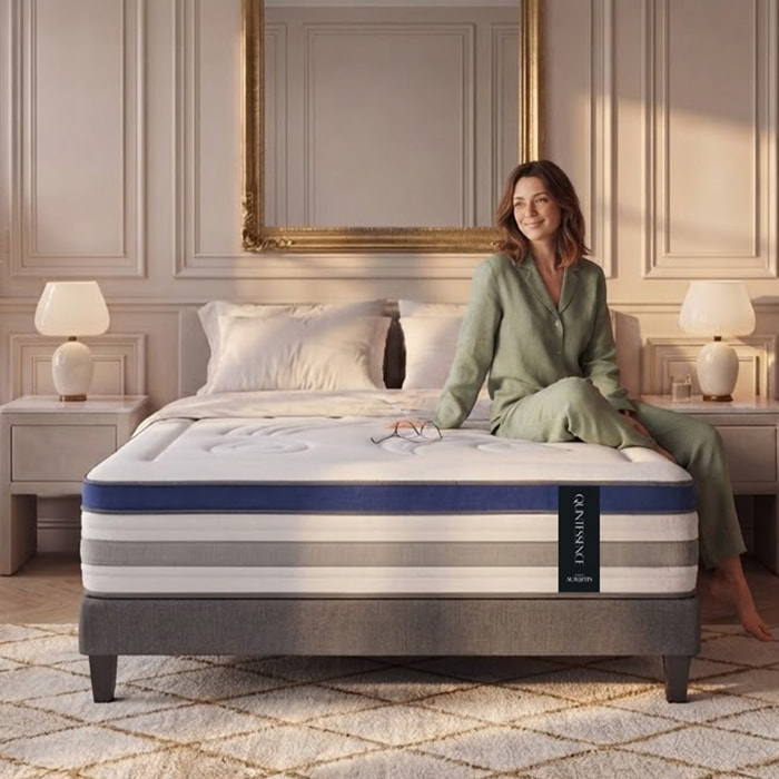Ensemble Matelas Quintessence & Sommier Kit Tissu, Mémoire de Forme & Haute Densité, 30 cm, Accueil Enveloppant, Soutien Ferme