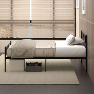 Marco de Cama Individual de Metal 31 cm para Colchón 90x190 cm con Cabecera Forma de Corazón Estructura de Cama con Espacio Bajo de Almacenamiento 95x196x100 cm Negro