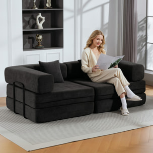Sofá Cama de 2 Plazas Plegable, Sofá Cama, Tapizado en Chenilla, con 2 Almohadas, Reposabrazos Anchos, Acolchado Grueso, No Requiere Montaje, para Dormitorio, Salón, Gris Oscuro
