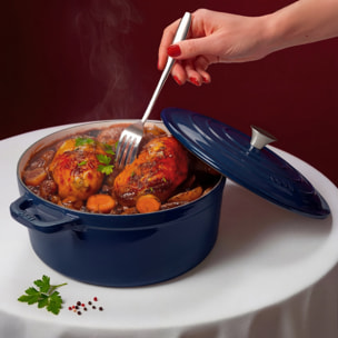 La Fonderie 1890 ALMA22, Cacerola de hierro fundido, 22 cm, 3,3L, azul marino, compatible con todos los fuegos, inducción, gas, parrilla y horno