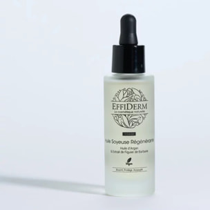 EFFIDERM - Huile Soyeuse Régénérante - Soin Visage, Corps et Cheveux - Huile d'Argan et d'Amande douce - Vegan - Flacon en verre recyclable de 30 ml