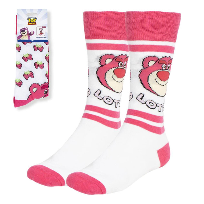 Calcetines toy story diseño lotso blanco y rosa