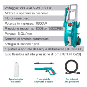 Idropulitrice 1800W - 150bar con Accessori