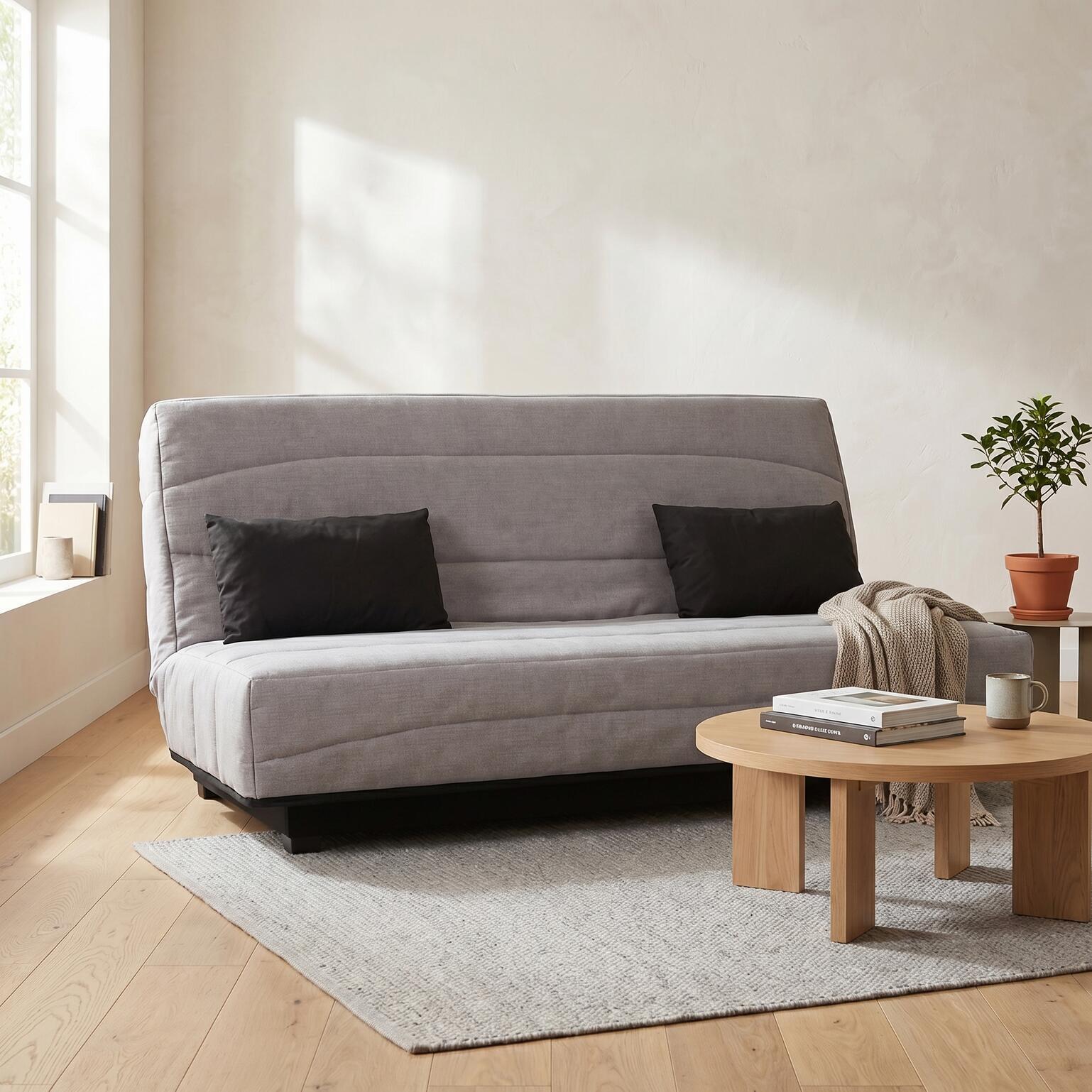 Canapé convertible Noe, matelas Simmons, 130 x 190 cm, 2 coussins offerts, gris