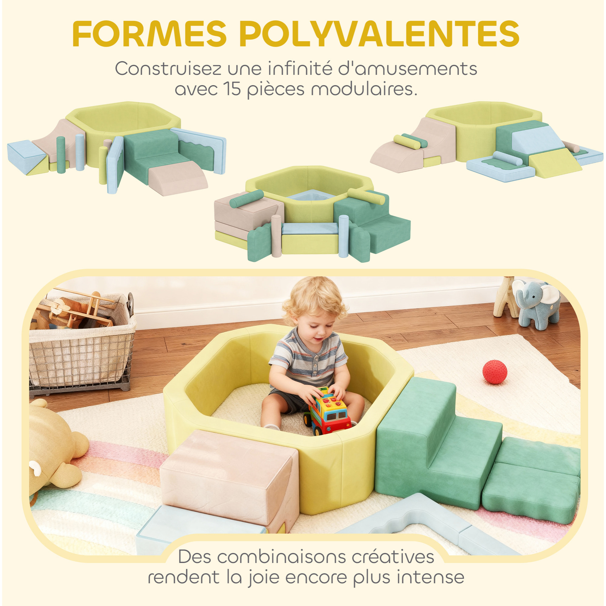 15 blocs de construction en mousse XXL revêtement tissu déhoussable - modules de motricité - multicolore