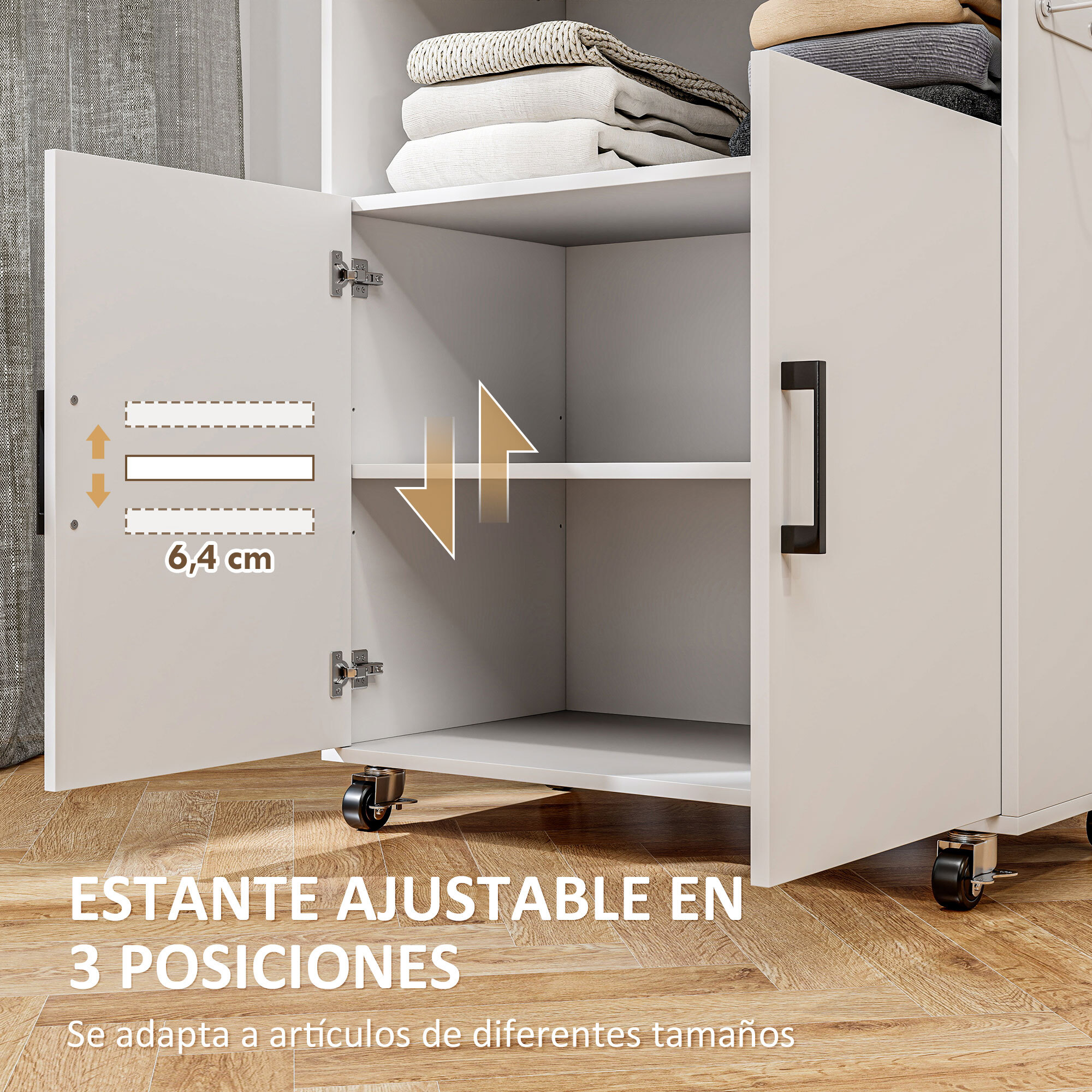 Mueble de Plancha con Ruedas Mueble de Planchado con Barra para Colgar Ropa Estante Abierto y Tabla de Planchar 125x43,5x102,5 cm Blanco