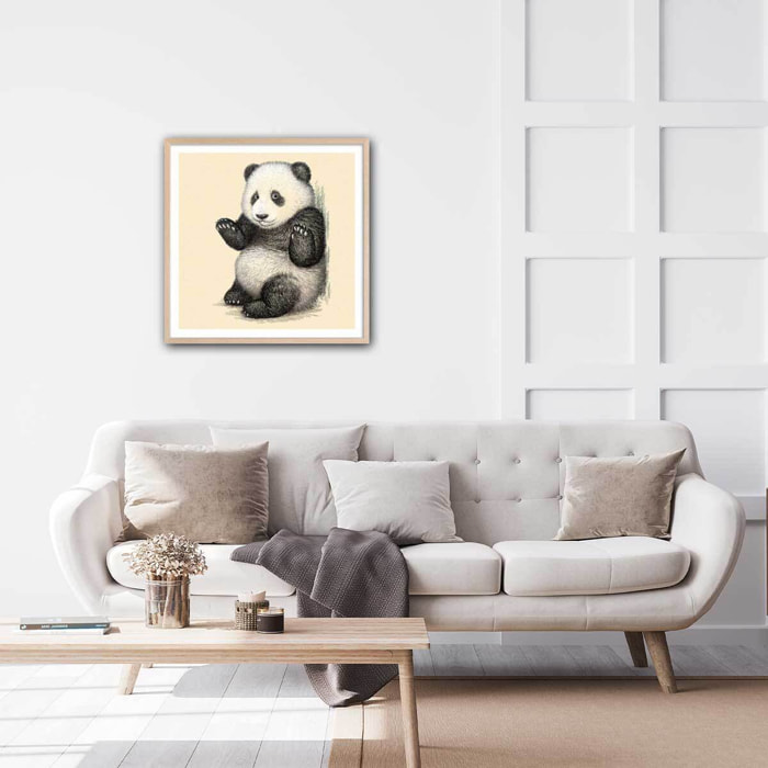 Affiche enfant Affiche illustration vintage panda Affiche + cadre en bois - Chêne