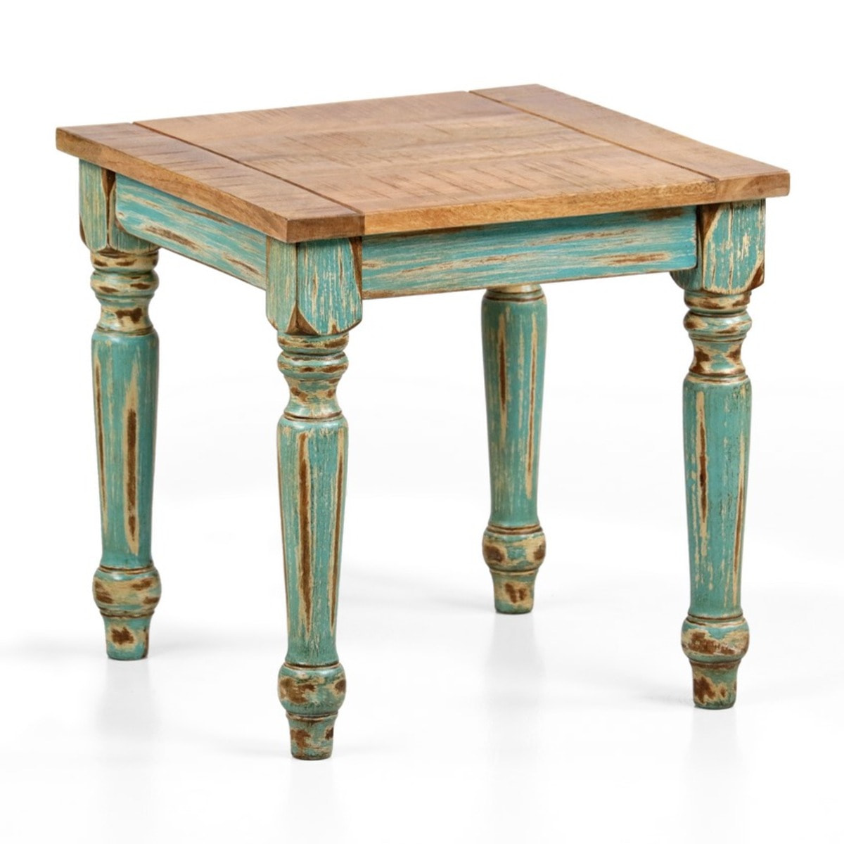 Tavolino quadrato in legno di mango azzurro decapato 40x40x40 cm - Salento