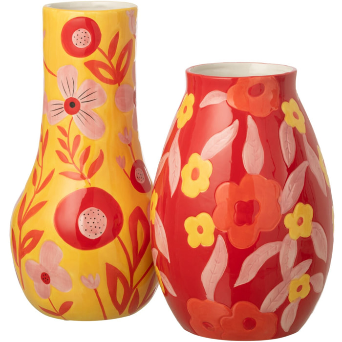 J-Line Vase Fleurs Dolomite - céramique - multicolore