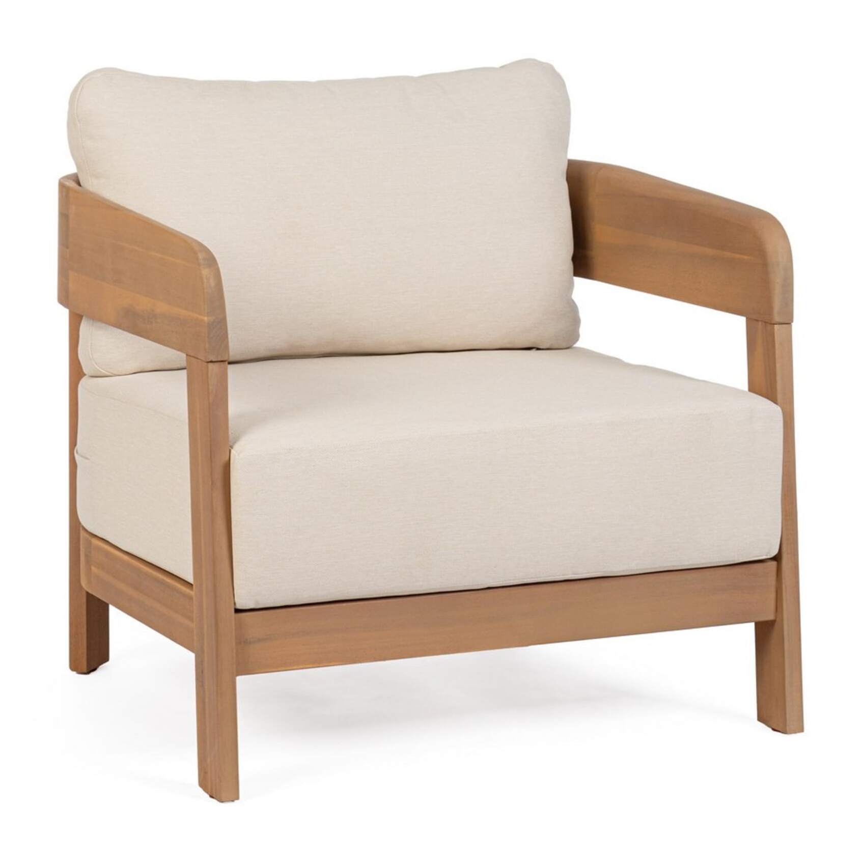 Poltrona lounge GIRONA in legno di acacia e tessuto beige