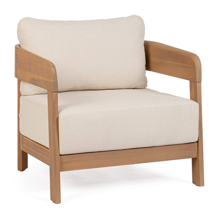 Poltrona lounge GIRONA in legno di acacia e tessuto beige