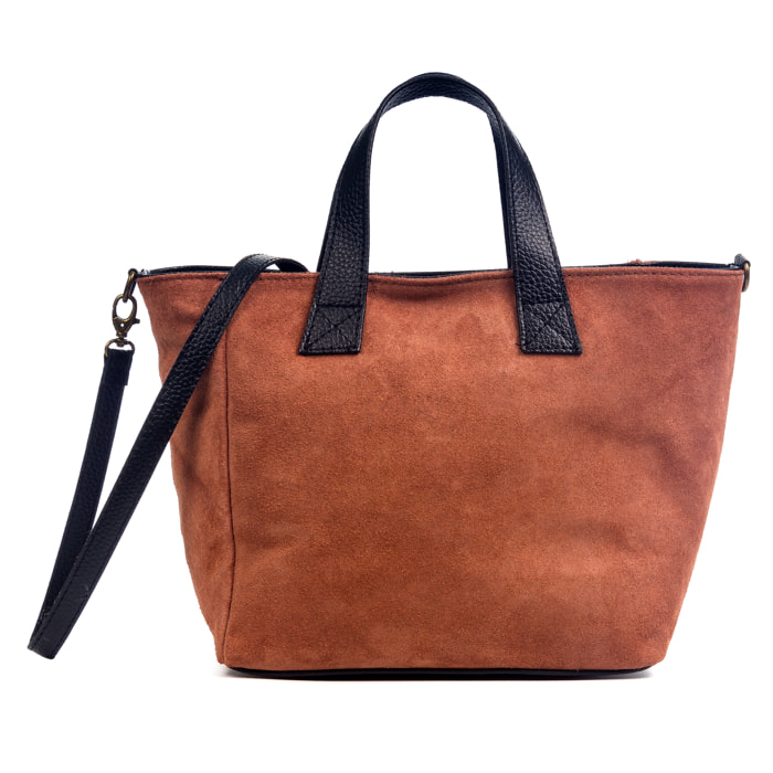 FIRENZE ARTEGIANI Cassandra Borsa tote da donna Vera pelle scamosciata Made in Italy 34x14x22 Cm. Colore: Terra