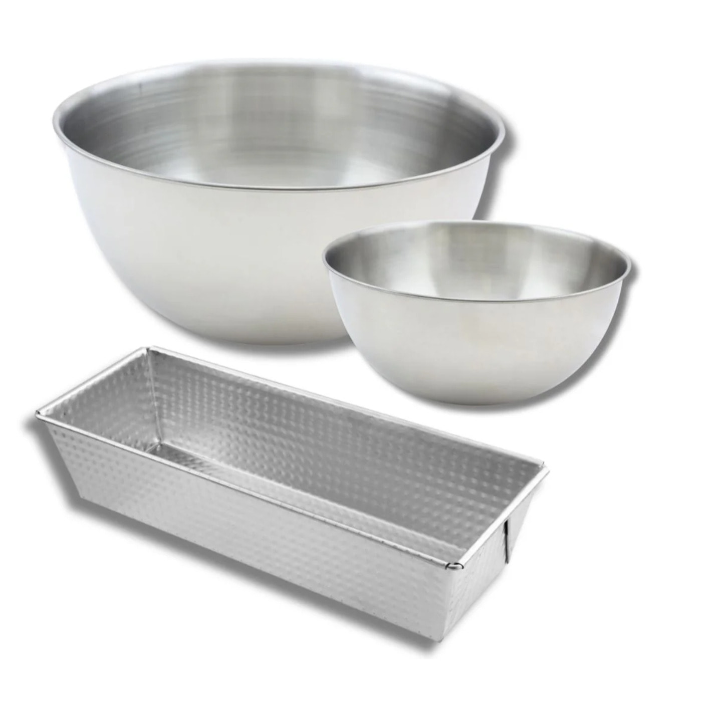 Set comprenant 1 Moule à cake en acier étamé, 1 spatule Zenker et 2 bols à mixer en inox Fackelmann