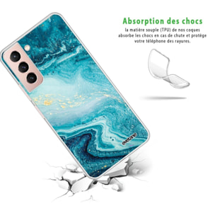 Coque Samsung Galaxy S21 Plus 5G 360 intégrale transparente Bleu Nacré Marbre Tendance Evetane.