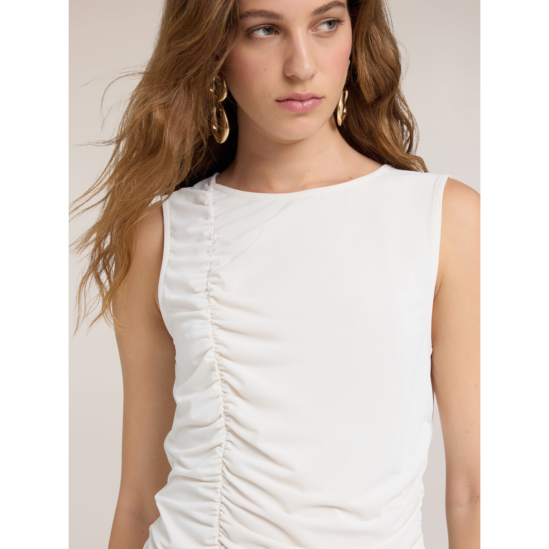 Motivi - Top in jersey con drappeggio frontale - Bianco