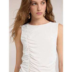 Motivi - Top in jersey con drappeggio frontale - Bianco