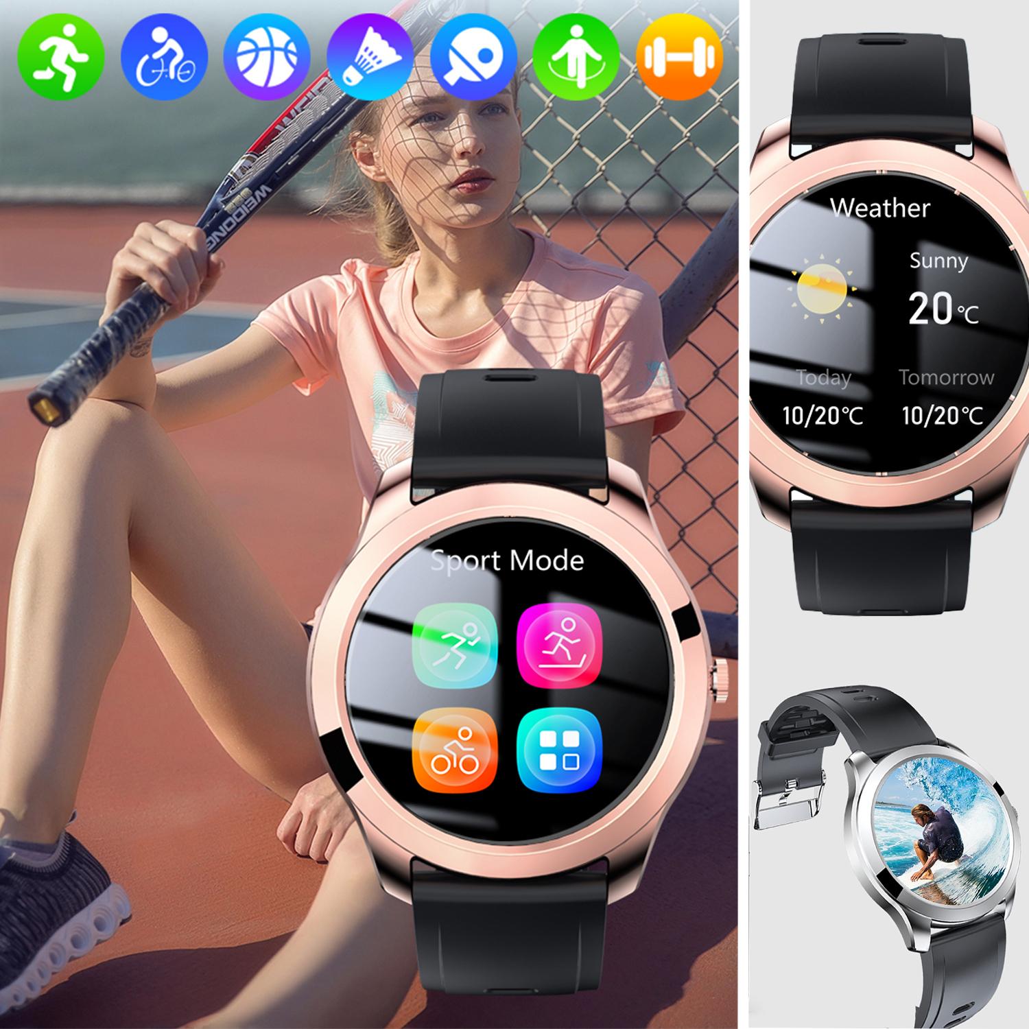 Smartwatch M28 con termometro corporeo, monitor di O2 nel sangue e pressione sanguigna. modalità sportive. Cinturino in pelle