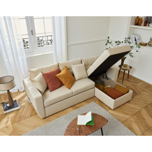 Astoria - canapé d'angle réversible 4 places - convertible avec coffre - en simili - Beige