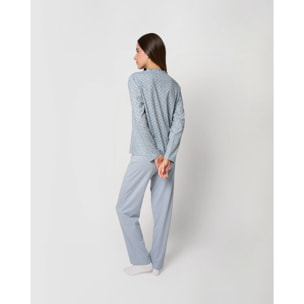 Pijama largo algodón frunce yana celeste