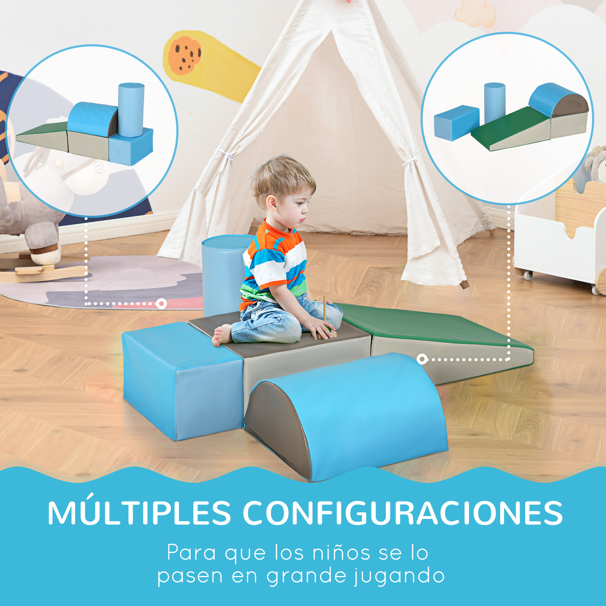 Juego de 5 Bloques Psicomotricidad para Niños Bloques de Construcción Figuras de Construcción Juguete para Aprendizaje para Escalar y Gatear Multicolor