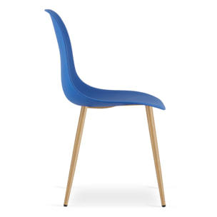 Sedia scandinava WAT blu con gambe effetto legno
