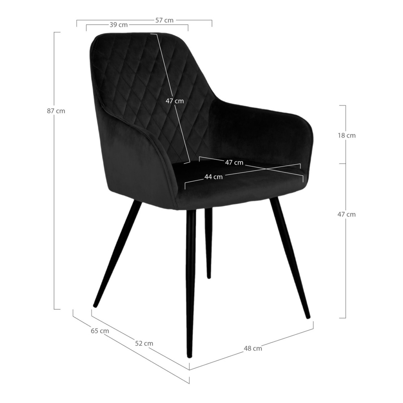 Set 2 sedie da pranzo Harbo con braccioli in velluto nero e gambe nere