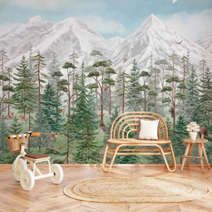 Papier peint panoramique animaux en montagne Intissé