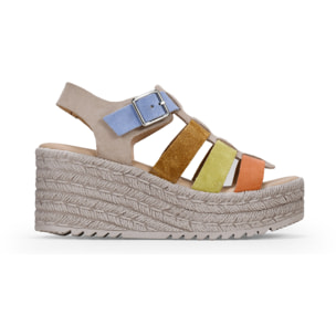 Sandalias piel multicolor con cuña