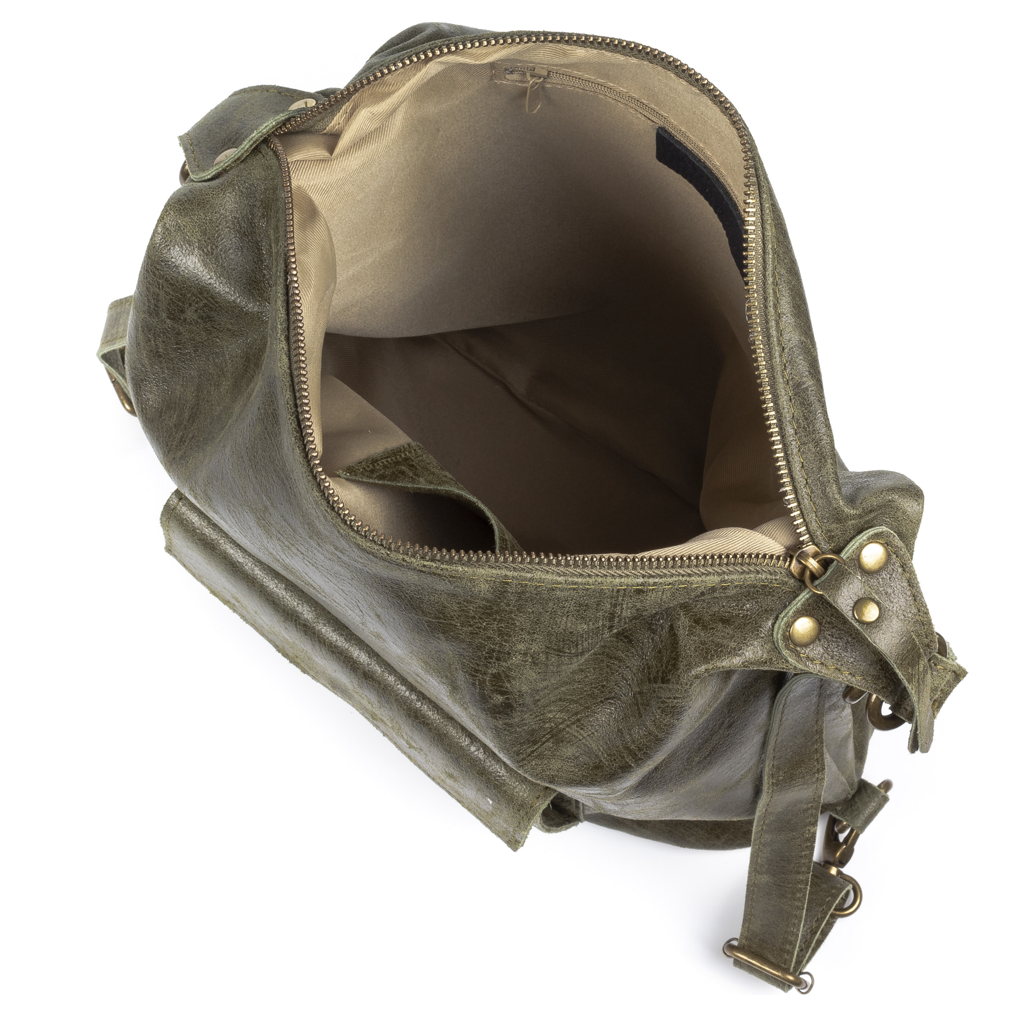 FIRENZE ARTEGIANI Borsa Zaino Donna Irene. Vera Pelle Scamosciata Stone Washed Made in Italy 31x13x32 Cm. Colore: verde scuro